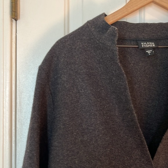 Eileen Fisher | Lightweight Boiled 100% Wool High Collar Jacket Charcoal Large - Picture 3 of 8